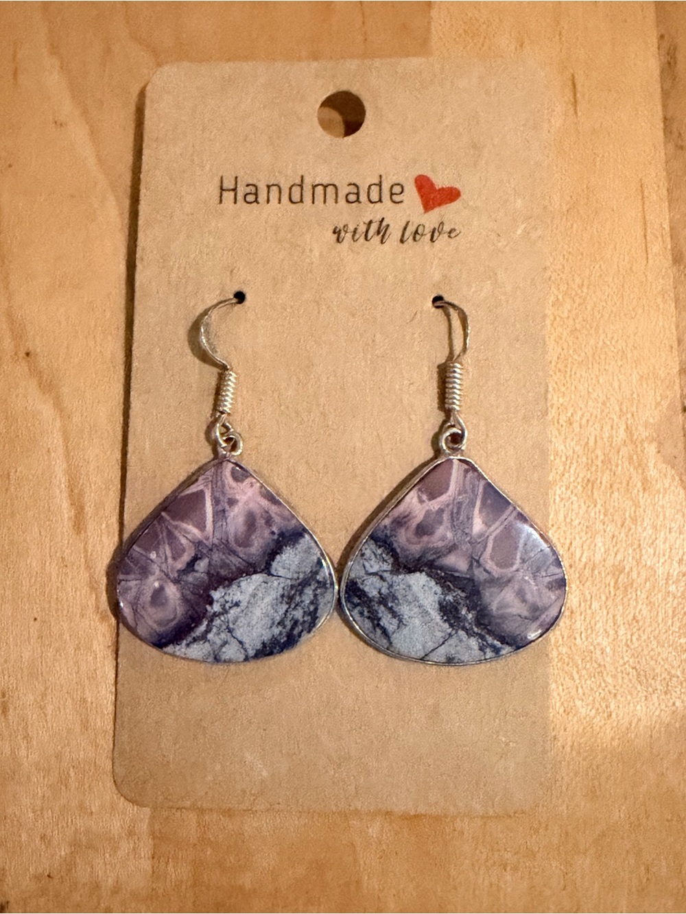 Beautiful Porcelain Jasper Teardrop Earrings - 925 Plated/Stamped